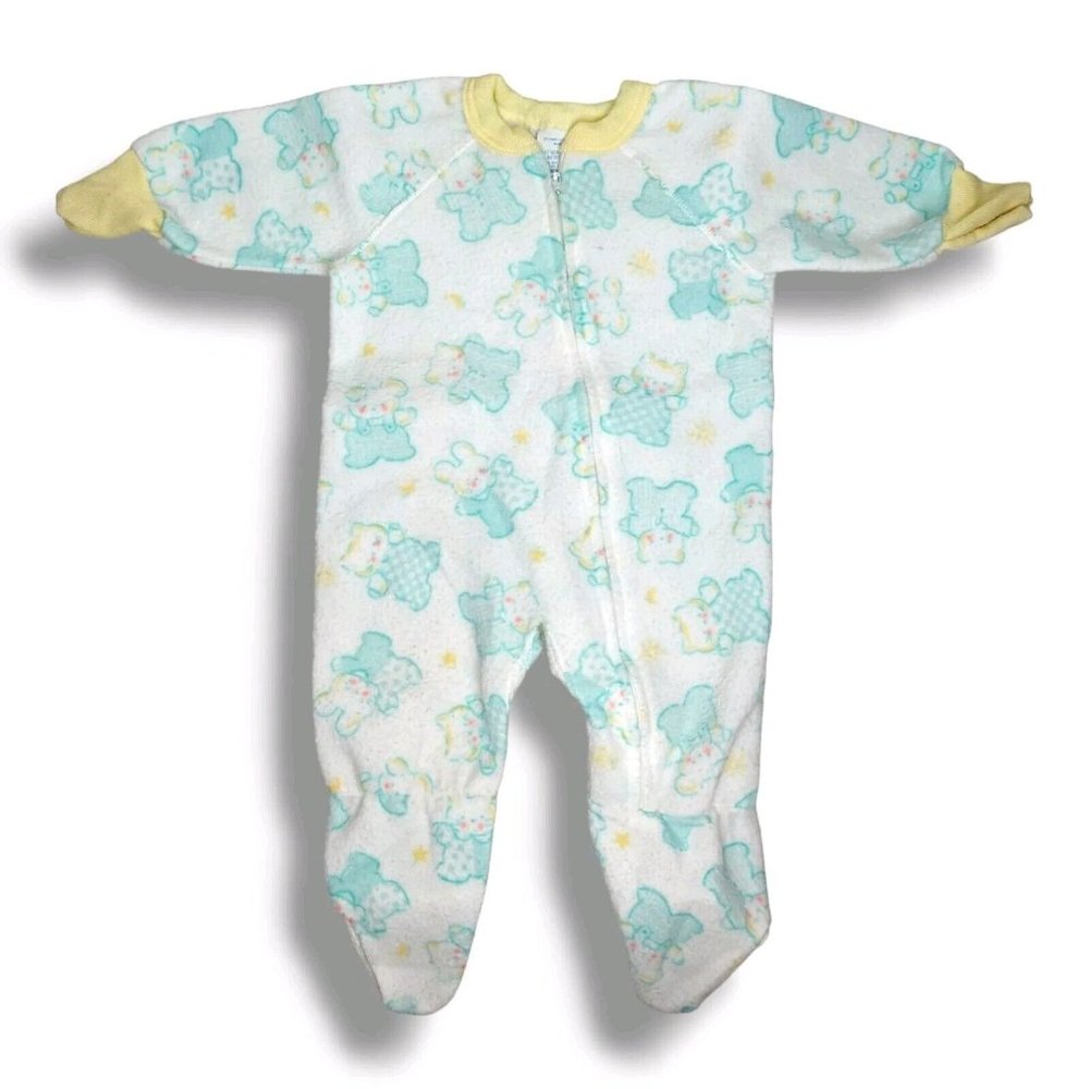 Vintage Gerber Baby Footed Sleeper Sz 7-12 Months Blue Bunny Teddy Boy Girl